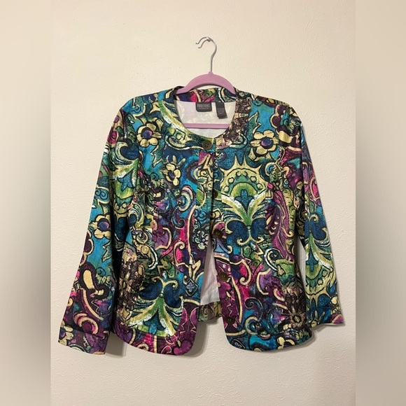 Chico’s Additions Button Front Cropped Jacket - Size 1/M8 COLORFUL - Picture 1 of 8
